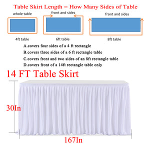 LEEGLERI White Polyester Pleated Table Skirt for Rectangle Table ,Ruffle Tutu Table Cloth for Wedding,Baby Shower,Birthday Party,Banquet