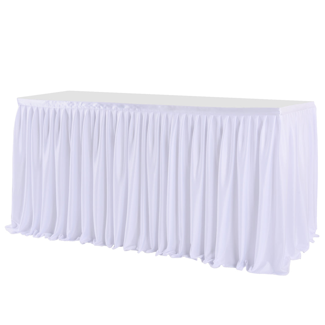 LEEGLERI White Polyester Pleated Table Skirt for Rectangle Table ,Ruffle Tutu Table Cloth for Wedding,Baby Shower,Birthday Party,Banquet