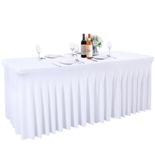 Load image into Gallery viewer, HOHO MONKEY White Spandex Tablecloths Wedding Table Skirt for Rectangle Tables 4ft One-Piece Wrinkle-Resistant Ruffles Design Perfect for Banquets Parties
