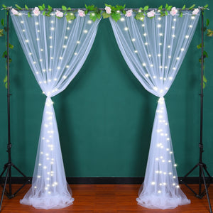 HANGING BULBS White Sheer Tulle Backdrop Curtain for Parties 5ftx10ft per Panel , 2 Panels