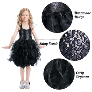 HOHO MONKEY Girls Tutu Dress for Princess Birthday Outfit Sparkly Sequin Tulle Party Dress for Girls Prom Sneaker Ball Pageant