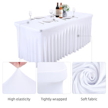 Load image into Gallery viewer, HOHO MONKEY White Spandex Tablecloths Wedding Table Skirt for Rectangle Tables 4ft One-Piece Wrinkle-Resistant Ruffles Design Perfect for Banquets Parties
