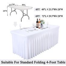 Load image into Gallery viewer, HOHO MONKEY White Spandex Tablecloths Wedding Table Skirt for Rectangle Tables 4ft One-Piece Wrinkle-Resistant Ruffles Design Perfect for Banquets Parties
