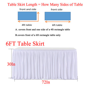 LEEGLERI White Polyester Pleated Table Skirt for Rectangle Table ,Ruffle Tutu Table Cloth for Wedding,Baby Shower,Birthday Party,Banquet