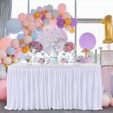 Load image into Gallery viewer, LEEGLERI White Polyester Pleated Table Skirt for Rectangle Table ,Ruffle Tutu Table Cloth for Wedding,Baby Shower,Birthday Party,Banquet
