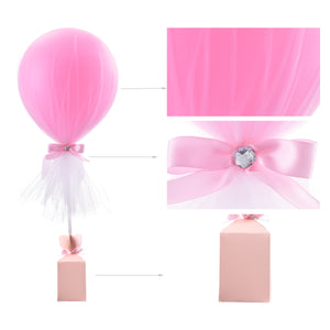 HOHO MONKEY Pink Tulle Tutu Balloons with Candy Box for Baby Shower Centerpieces Girls Butterflies Birthday Party Wedding Table Decorations, with Inflate Balloons Pump, 6 Packs