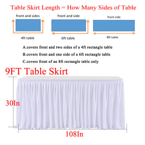 LEEGLERI White Polyester Pleated Table Skirt for Rectangle Table ,Ruffle Tutu Table Cloth for Wedding,Baby Shower,Birthday Party,Banquet