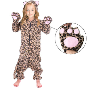 HTPER Kids Leopard Pajamas Oneside Cheetah Costume for Boys Girls Animals Onepiece