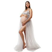 Load image into Gallery viewer, Wish Care Maternity Dress for Photoshoot, Glitter Sequin Off Shoulder Split Front Photography Dress for Pregnancy Women
