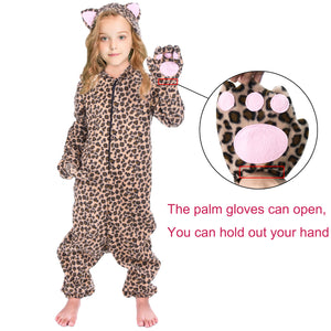 HTPER Kids Leopard Pajamas Oneside Cheetah Costume for Boys Girls Animals Onepiece