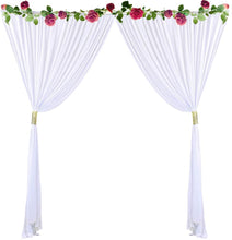 Load image into Gallery viewer, HTPER 5ftx10ft White Backdrop Curtains for Wedding Parties 2 Panels Photography Background Baby Shower Decoration Drape with Golden Tiebacks
