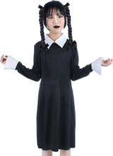 Load image into Gallery viewer, HB HBB MAGIC Halloween Wednesday Addams Family Costume for Girls Kids, Peter Pan Collar Black Dress Up Outfit for Child
