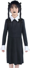 Load image into Gallery viewer, HB HBB MAGIC Halloween Wednesday Addams Family Costume for Girls Kids, Peter Pan Collar Black Dress Up Outfit for Child
