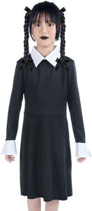 HB HBB MAGIC Halloween Wednesday Addams Family Costume for Girls Kids, Peter Pan Collar Black Dress Up Outfit for Child