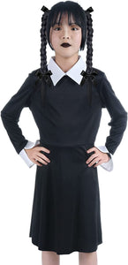 HB HBB MAGIC Halloween Wednesday Addams Family Costume for Girls Kids, Peter Pan Collar Black Dress Up Outfit for Child