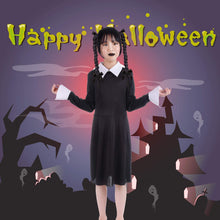 Load image into Gallery viewer, HB HBB MAGIC Halloween Wednesday Addams Family Costume for Girls Kids, Peter Pan Collar Black Dress Up Outfit for Child
