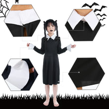 Load image into Gallery viewer, HB HBB MAGIC Halloween Wednesday Addams Family Costume for Girls Kids, Peter Pan Collar Black Dress Up Outfit for Child
