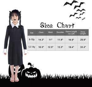 HB HBB MAGIC Halloween Wednesday Addams Family Costume for Girls Kids, Peter Pan Collar Black Dress Up Outfit for Child