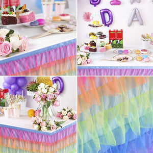 HB HBB MAGIC Rainbow Table Skirt Tutu Unicorn Tablecloth for Rectangle Table