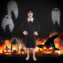 Load image into Gallery viewer, HB HBB MAGIC Halloween Wednesday Addams Family Costume for Girls Kids, Peter Pan Collar Black Dress Up Outfit for Child
