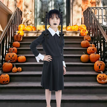 Load image into Gallery viewer, HB HBB MAGIC Halloween Wednesday Addams Family Costume for Girls Kids, Peter Pan Collar Black Dress Up Outfit for Child
