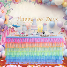 Load image into Gallery viewer, HB HBB MAGIC Rainbow Table Skirt Tutu Unicorn Tablecloth for Rectangle Table
