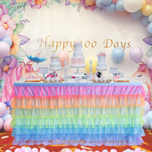 HB HBB MAGIC Rainbow Table Skirt Tutu Unicorn Tablecloth for Rectangle Table