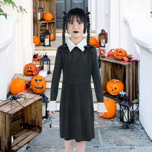 Load image into Gallery viewer, HB HBB MAGIC Halloween Wednesday Addams Family Costume for Girls Kids, Peter Pan Collar Black Dress Up Outfit for Child
