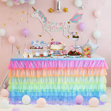 Load image into Gallery viewer, HB HBB MAGIC Rainbow Table Skirt Tutu Unicorn Tablecloth for Rectangle Table
