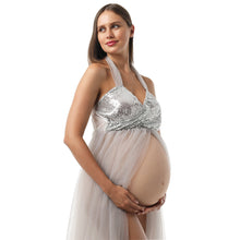 Load image into Gallery viewer, Wish Care Maternity Dress for Photoshoot, Glitter Sequin Off Shoulder Split Front Photography Dress for Pregnancy Women
