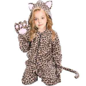 HTPER Kids Leopard Pajamas Oneside Cheetah Costume for Boys Girls Animals Onepiece