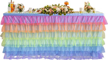 Load image into Gallery viewer, HB HBB MAGIC Rainbow Table Skirt Tutu Unicorn Tablecloth for Rectangle Table
